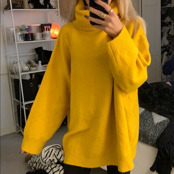 Oversized Mustard Turtleneck Sweater 